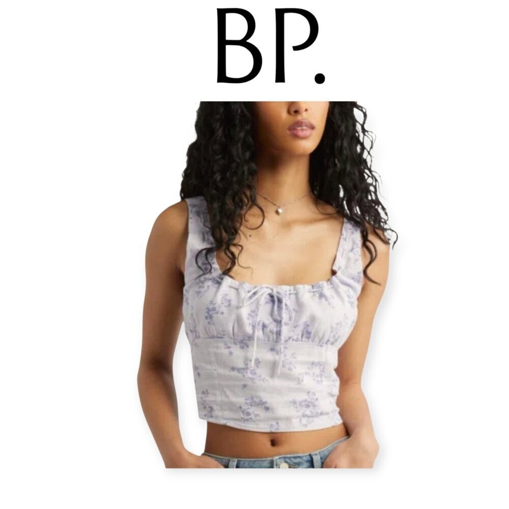 BP Linen Blend Milkmaid Tie-Up Corset Top in Purple XXS Dainty Cute NWOT